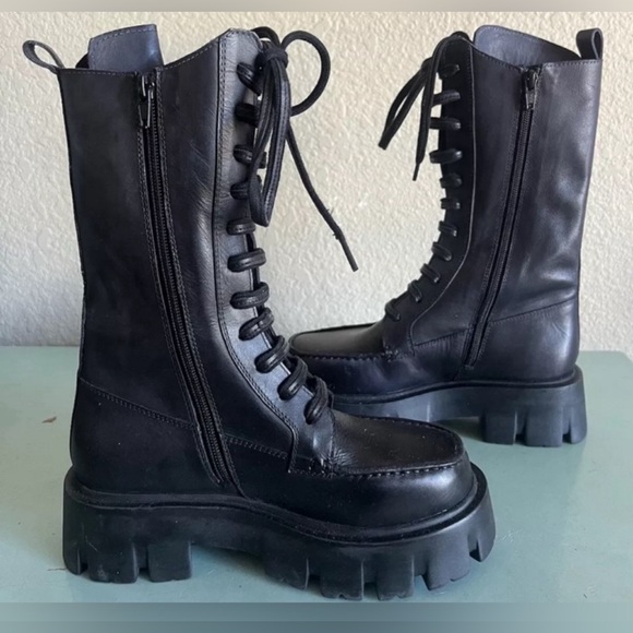 Free People JONES Black Leather Combat Boots Shoes New 9...